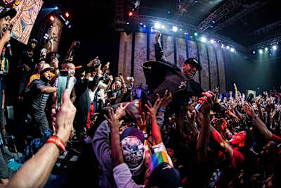 Kid David of the USA crowd surfing at the Red Bull BC One Camp, prior to the World Final, at Famous Studios in Mumbai, India on November 8, 2019.