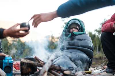 Nouria Newman staying warm in camp Rio Blanco in Patagonia Chile on February, 12, 201