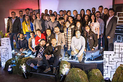 The participants at the Red Bull Basement University World Finals 2019 in Toronto pose for a photo.