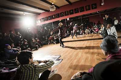 Attendees perform during a workshop at the Red Bull BC One Final Chile Cypher in Santiago, Chile.