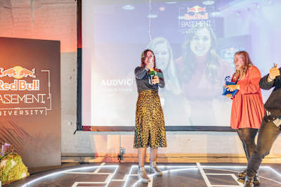 Team Austria celebrates their win at Red Bull Basement University in Toronto, Canada on December 15, 2019.