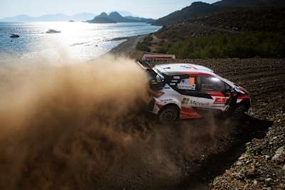 Kalle Rovanpera seen racing at special stage Dacta during the World Rally Championship Turkey in Marmaris on September 19, 2020.