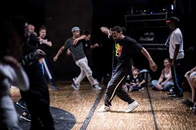 Thias conducts a toprock workshop at Red Bull BC One Camp France 2017