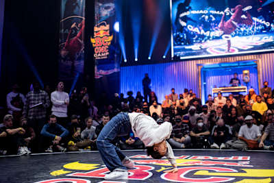 B-Girl Fanny from France competes at the Last Chance Cypher of the Red Bull BC One world final in Shakespeare theatre in Gdansk, Poland on November 4, 2021.