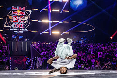 Logistx of the USA competes during the Red Bull BC One World Final at the Ergo Arena in Gdansk, Poland on November 6, 2021.