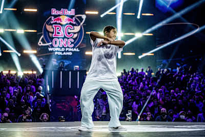 Logistx of the USA competes during the Red Bull BC One World Final at the Ergo Arena in Gdansk, Poland on November 6, 2021.
