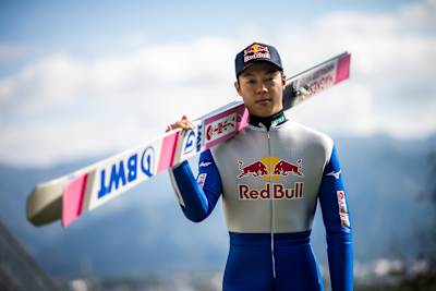 Ski jumper Ryōyū Kobayashi poses for a portrait in Nagano, Japan on October 21, 2020.