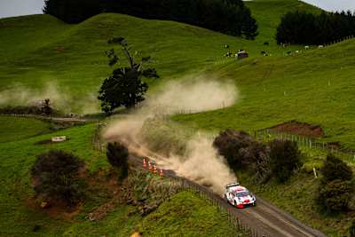Kalle Rovanpera of team Toyota Gazoo Racing are performing during the World Rally Championship New Zealand in Auckland, New Zealand on September 30, 2022.