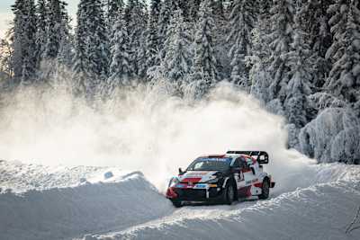 Kalle Rovanpera of team Toyota Gazoo Racing seen performing during the World Rally Championship Sweden in Umea, Sweden on February 25, 2022.