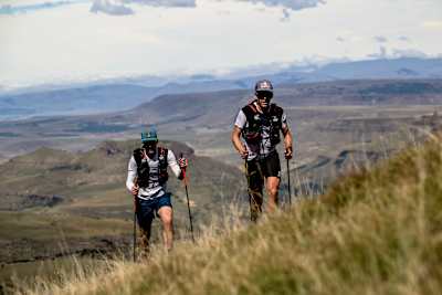 Ryan Sandes and Ryno Griesel are seen during the Navigate Lesotho Project in Lesotho, South Africa on April 15, 2022.  