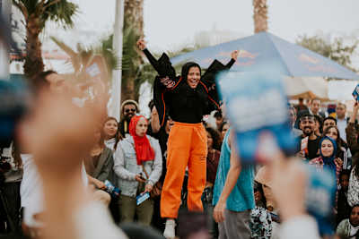 Zouba celebrates the win of Red Bull Dance Your Style Egypt in Cairo, on March 18, 2022  