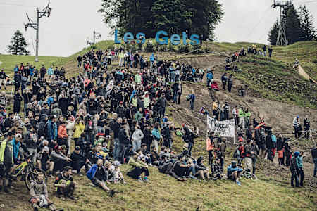 Crowds at Les Gets Bike park in France.