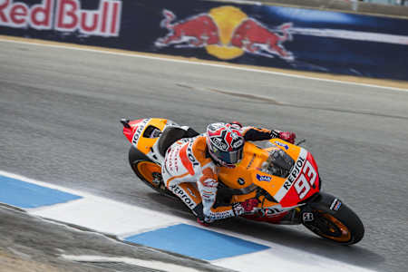 Marc Marquez in MotoGP action at Laguna Seca.