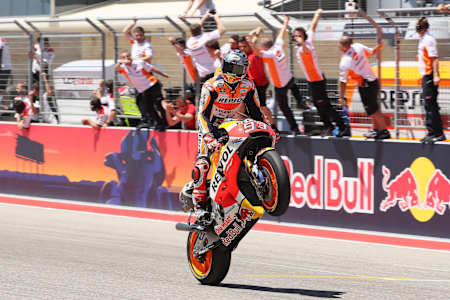 Marc Marquez in race action at Circuit of the Americas in 2017.