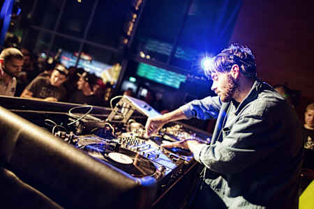 DJ Karve plays at the Red Bull 3style battle draw.