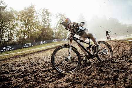 Laurie Greenland performs at UCI DH World Championships in Leogang, Austria on October 9, 2020