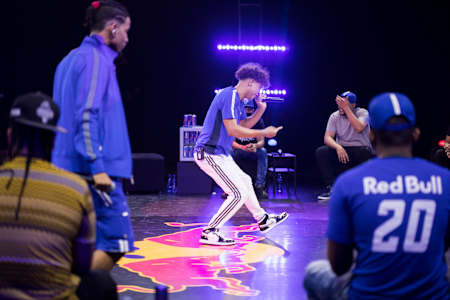 Exodo Lirical performs during Red Bull Batalla de Gallos in Santo Domingo, Dominican Republic.