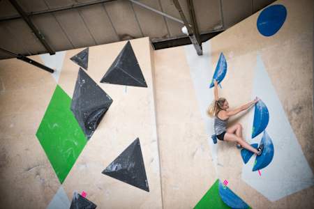 Shauna Coxsey trains at The Climbing Works in Sheffield, United Kingdom on July 29, 2019.
