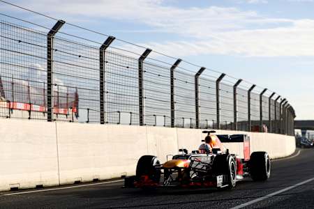 A photo of Max Verstappen lapping the new and revised Zandvoort.
