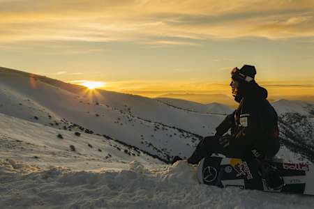 Chumpy watches the sunset at Mt. Hotham.