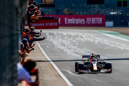 Max Verstappen of Red Bull Racing wins the F1 70th Anniversary Grand Prix at Silverstone on August 09, 2020.