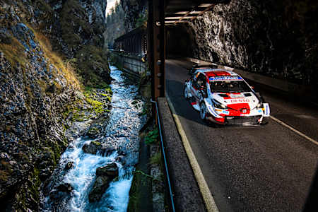 Elfyn Evans seen performing during the World Rally Championship Italy in Monza, Italy on November 20, 2021.