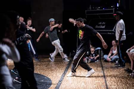 Thias conducts a toprock workshop at Red Bull BC One Camp France 2017