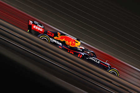 Max Verstappen driving the Red Bull Racing RB16B Honda on track during the F1 Grand Prix of Bahrain at Bahrain International Circuit on March 28, 2021.