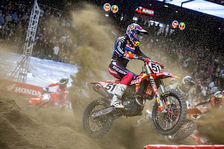 Justin Barcia competes at Round 06 of the 2022 AMA Supercross Series at Angel Stadium in Anaheim, California, USA on 12 February, 2022.