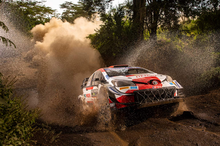 Sebastien Ogier of team Toyota Gazoo Racing seen performing during the World Rally Championship Kenya in Naivasha, Kenya on June 26, 2021.