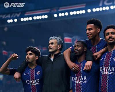 Luis Enrique and the PSG team in EA Sports FC 26.