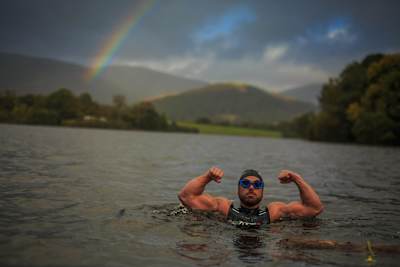 Ross Edgley swimming in open water in the UK.