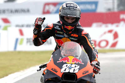 KTM rider Miguel Oliveira celebrates after winning at the Indonesian MotoGP™.