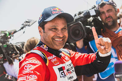 Nasser Al-Attiyah of Toyota Gazoo Racing SA at the finish line after the last stage of Rally Dakar 2019 from Pisco to Lima, Peru on January 17, 2019.
