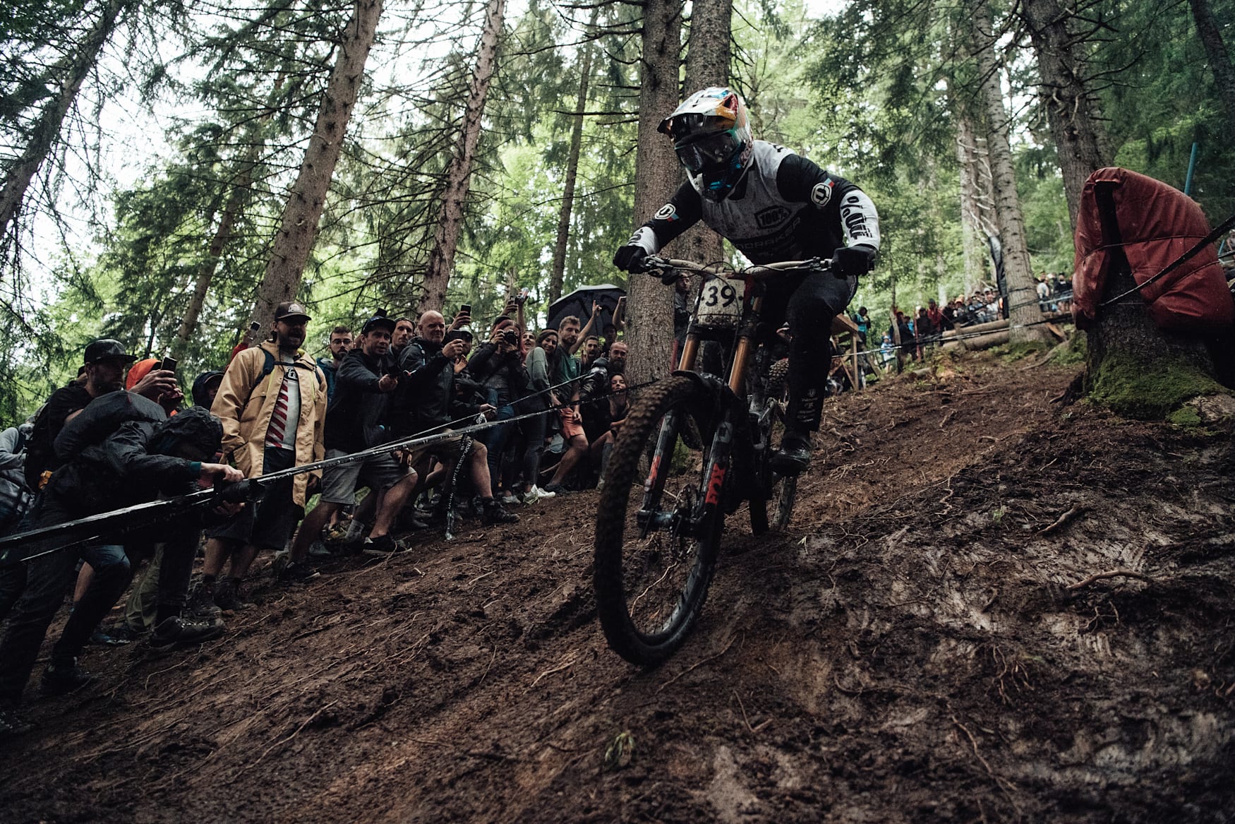 Brook Macdonald rides during finals at the UCI MTB Downhill World Cup at Les Gets, France, on July 3, 2021.