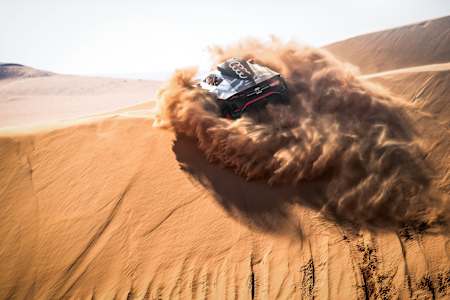Mattias Ekström for Team Audi Sport races during stage 8 of the Dakar Rally 2022 from Al Dawadimi to Wadi Dawasir, Saudi Arabia on January 10, 2022.