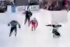 Jacqueline Legere, Dominikue Lefebvre, Amanda Trunzo and Maxie Plante at the finishing line of the women's ATSX 500 race in Le Massif de Charlevoix, Canada on February 22, 2020.