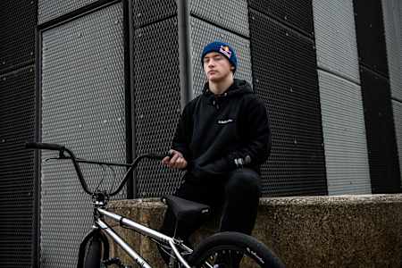 BMX rider Kieran Reilly with his bike