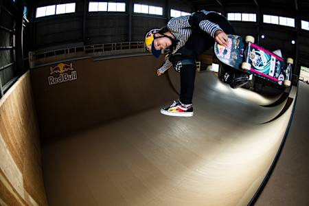 Sakura Yosozumi at a skateboard park in Iwade-city, Wakayama, Japan