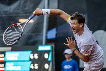 Dominic Thiem of Austria performs during the Salzburg Open in Salzburg, Austria on July 5, 2022.