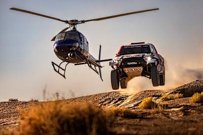 Nasser Al-Attiyah and co-driver Matthieu Baumel testing for Rallye du Maroc in Morocco on September 26, 2022.