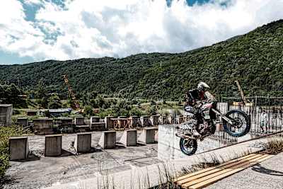Pol Tarres performs during FIM Hard Enduro World Championship 2023 Stop 3 - Red Bull Romaniacs in Sibiu, Romania on July 27, 2023.