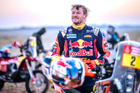 Toby Price (AUS) of Red Bull KTM Factory Racing is seen at the start line of stage 03 of Rally Dakar 2024 from Al Duwadimi to Al Salamiya, Saudi Arabia on January 08, 2024 
