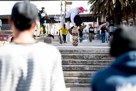 Participant performs an Airwalk during Red Bull Dala The City in Johannesburg, South Africa on July 29, 2018.