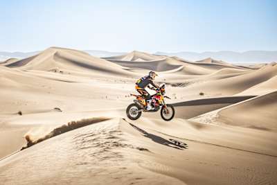 Toby Price at the 3rd stage of Rallye Du Maroc 2023 in Zaghura, Morocco on October 16, 2023.