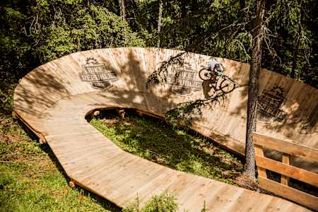 A MTB rider as seen on a trail at Bike Republic Sölden in Austria.