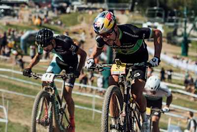 Henrique Avancini performs at the UCI XCO World Cup in Snowshoe, USA on September 8, 2019
