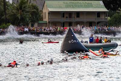 The men’s field gets ready for the swim at the Ironman World Championship in Kailua-Kona, Hawaii, USA on October 13, 2018.