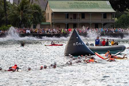 The men’s field gets ready for the swim at the Ironman World Championship in Kailua-Kona, Hawaii, USA on October 13, 2018.