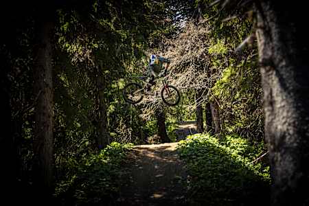 Martin Söderström performs a whip at Åre bike park in Sweden.
